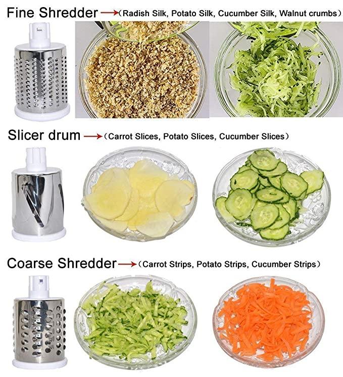 4 in 1 Drum Grater Shredder Slicer for Vegetable, Fruit, Chocolate, Dry Fruits, Salad Maker